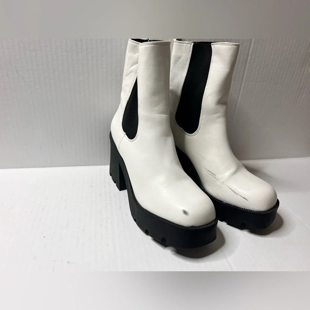 White and Black Platform Boots with Chunky Sole